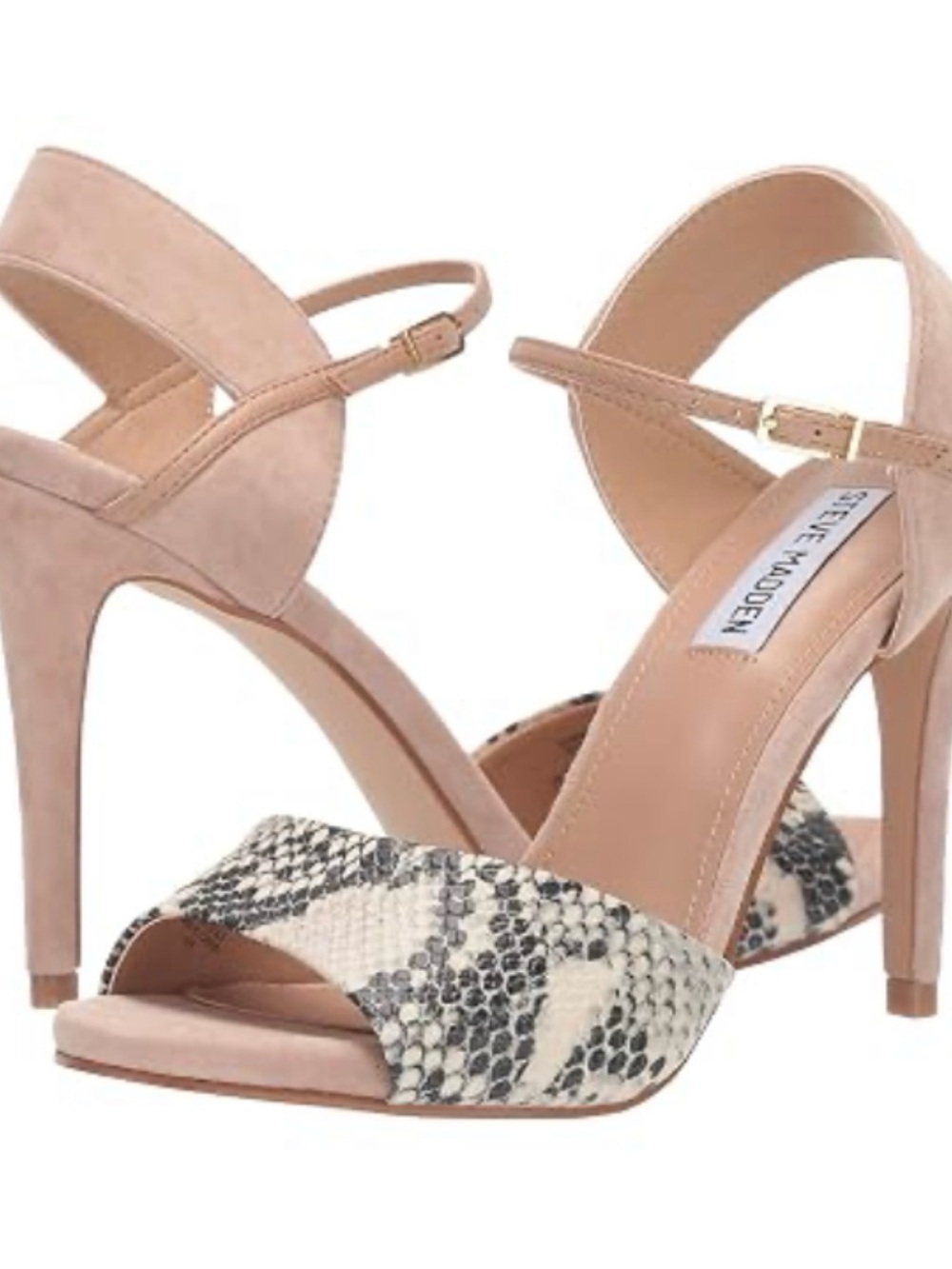 Steve Madden Blush Pink Suede Heels with Snake-Print Toe Strap